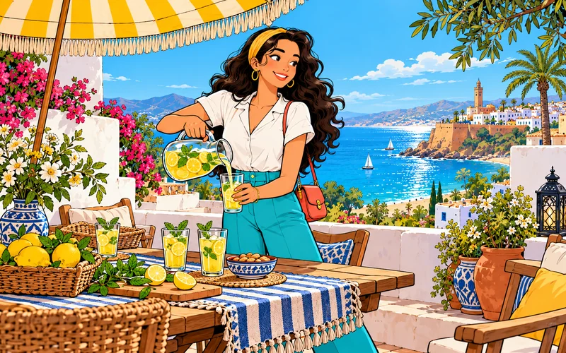 Asmaa prépare une limonade au soleil.