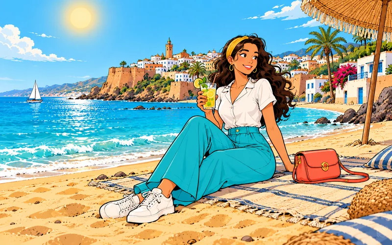 Asmaa savoure une limonade à la plage.